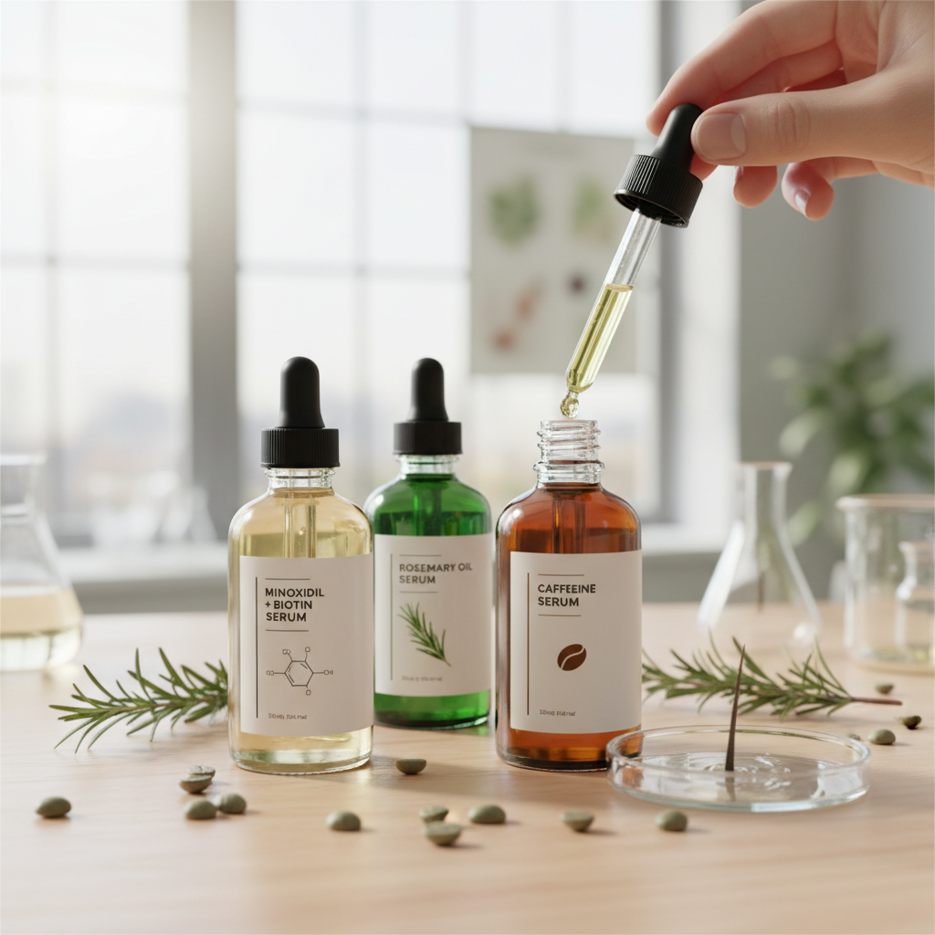 The Science of Hair Growth: Minoxidil, Rosemary, and Caffeine Serums