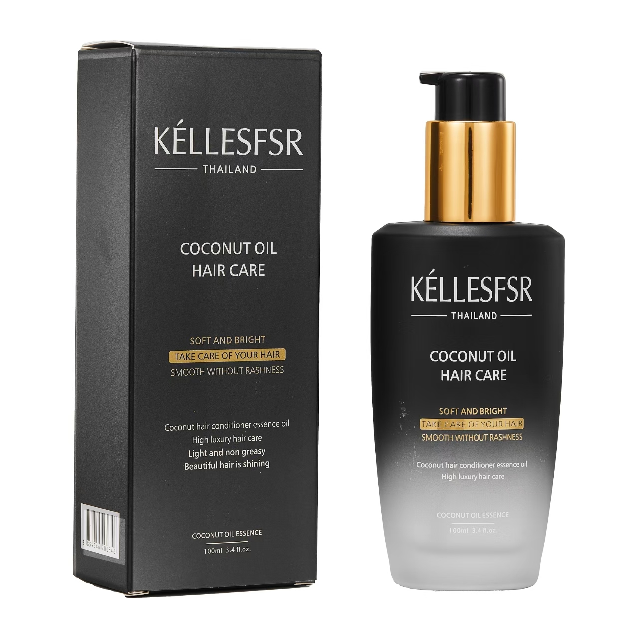KELLESFSR Coconut Oil Hair Essence (Black Glass Bottle)