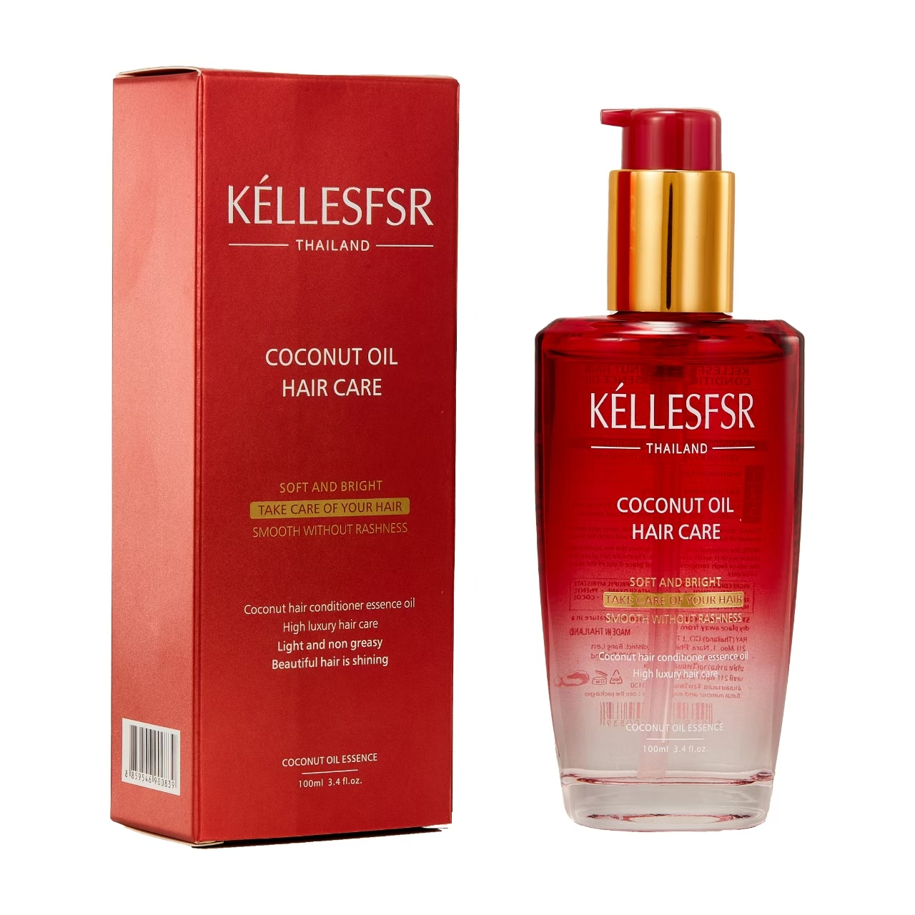 KELLESFSR Coconut Oil Hair Essence (Red Glass Bottle)