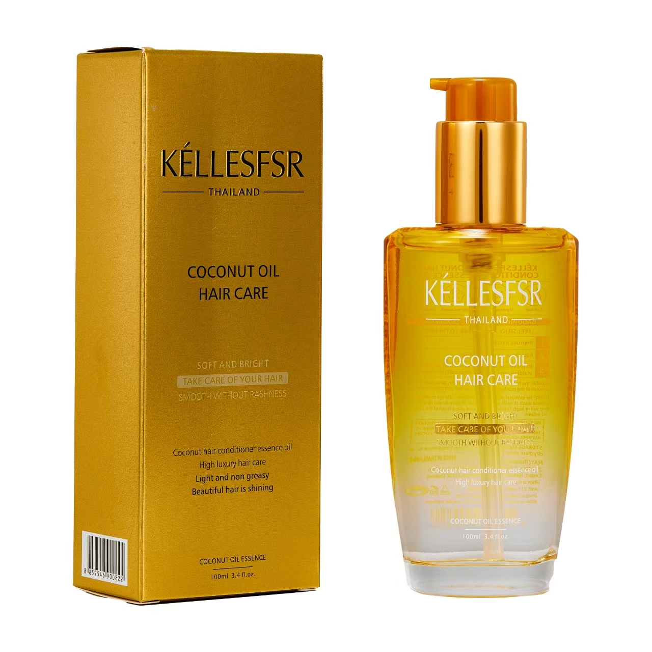 KELLESFSR Coconut Oil Hair Essence (Gold Glass Bottle)